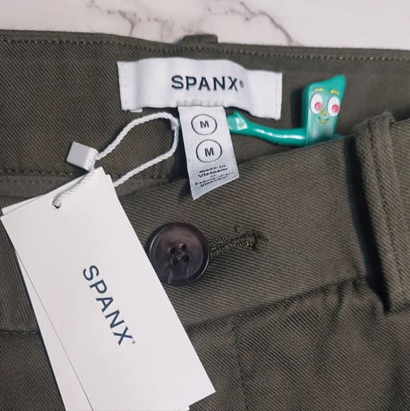 NWT Spanx Deep Pine Green Wide-Leg Stretch Twill Crop Pants, Size M - Picture 4 of 11